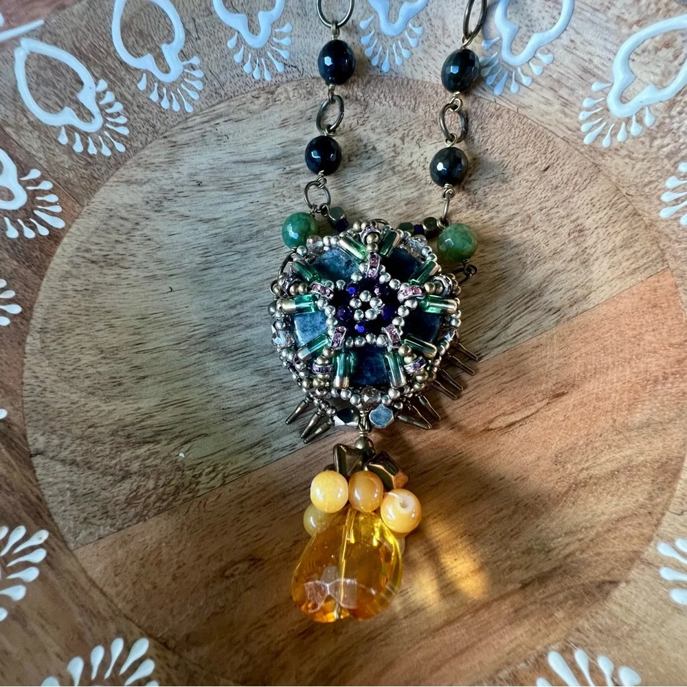 Unique Jewel Tone Labrodite Chunky Pendant Necklace - Picture 3 of 11